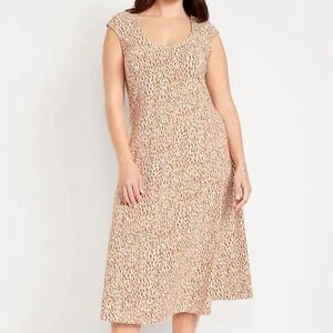 Old Navy L Caramel Tan and White Cream Midi Dress Fit and Flare